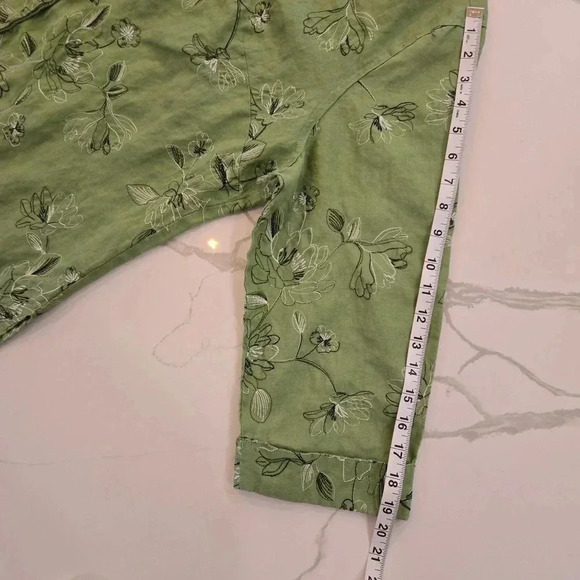 Tweeds Embroidered Floral Linen Button Down Tunic Green Womens Size 1X - Picture 10 of 12